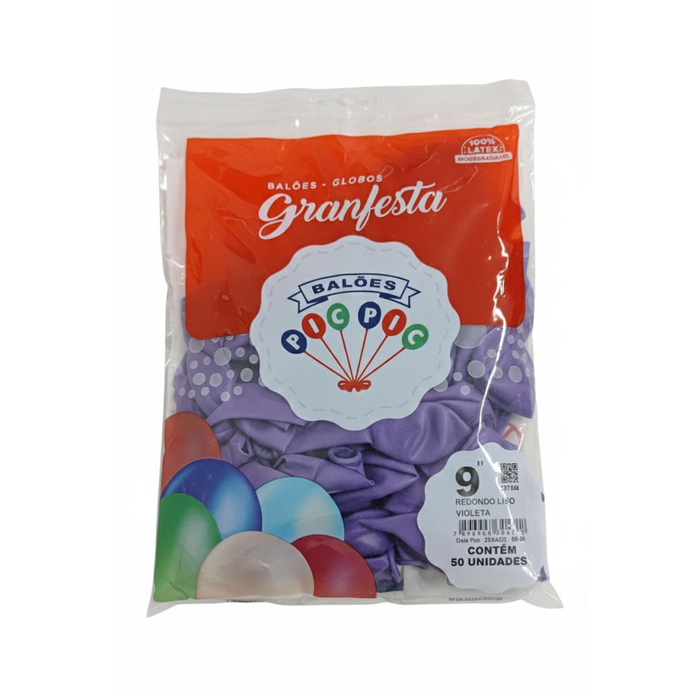 Encontraproduto.com.br - Balão GranFesta Redondo Tamanho 9 Violeta c/50 - Pic Pic